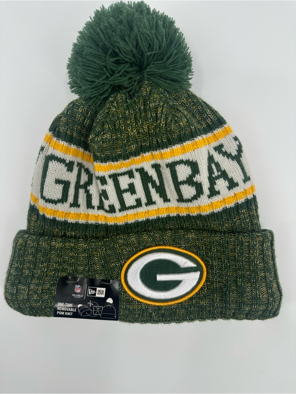 New Era Green Bay Packers NFL One-Time Removable Pom Knit Beanie Hat NWT 1345